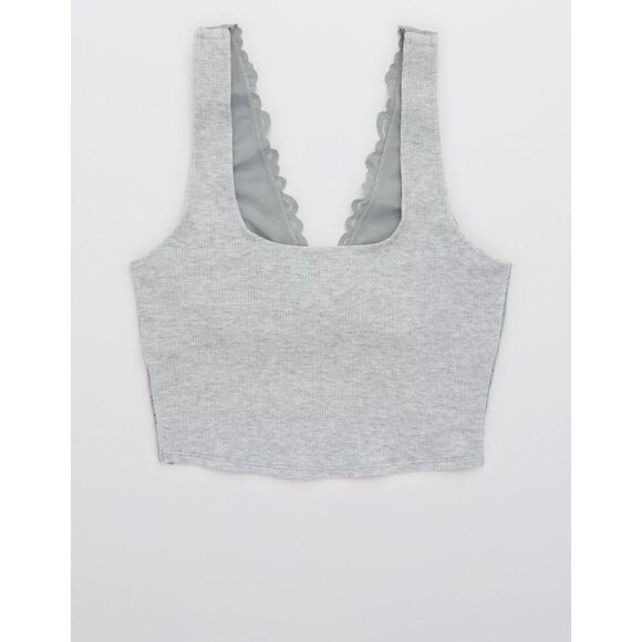 Aerie Lace Waffle Longline Bralette Medium Heather Gray Size Medium - Picture 3 of 11
